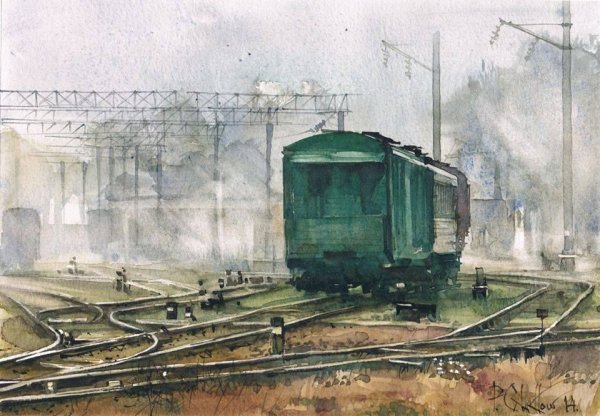 Железная дорога акварель