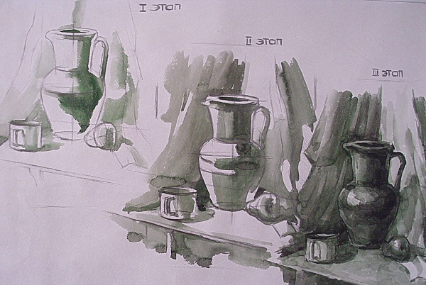 Этюд предмета быта в технике гризайль