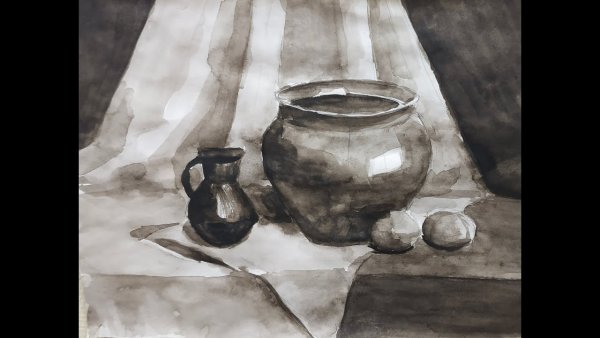 Гризайль живопись натюрморт акварелью