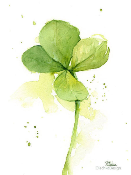 Клевер четырехлистный акварель