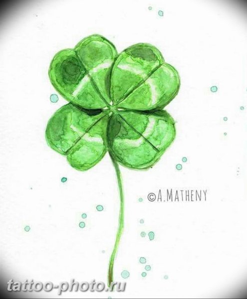 Тату Клевер четырехлистный акварель