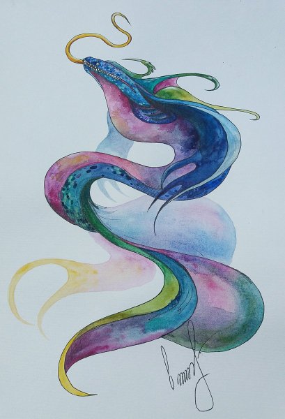 Тату змея акварель