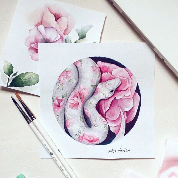 Змея акварелью