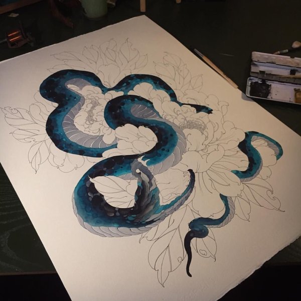 Змея акварелью