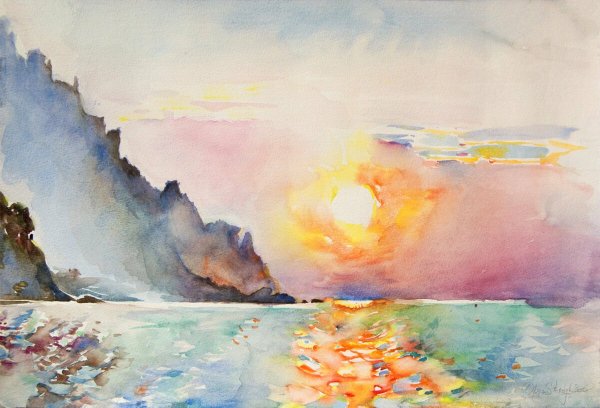 Закат акварелью