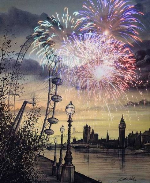 Фейерверк акварель