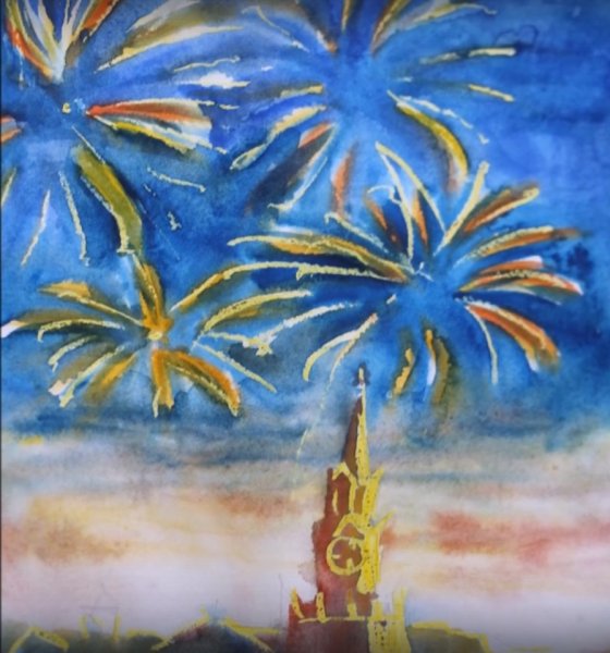 Рисуем салют акварелью