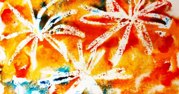 Восковые мелки и акварель техника рисования для детей салют