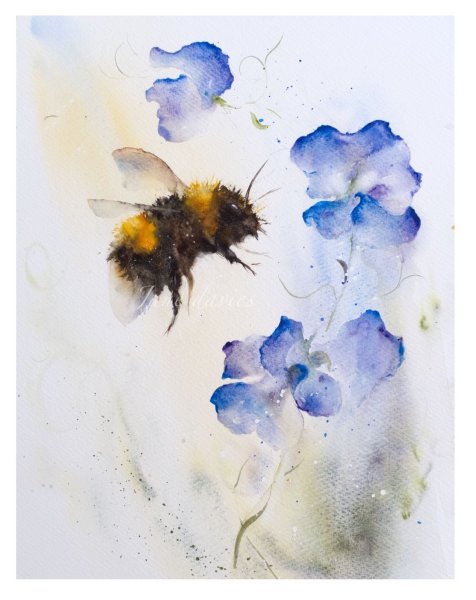 Шмель акварелью