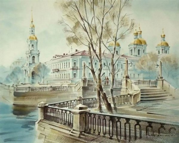 Акварель городской пейзаж Константин Кузема