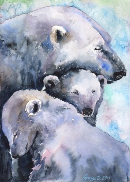 Медвежонок акварель