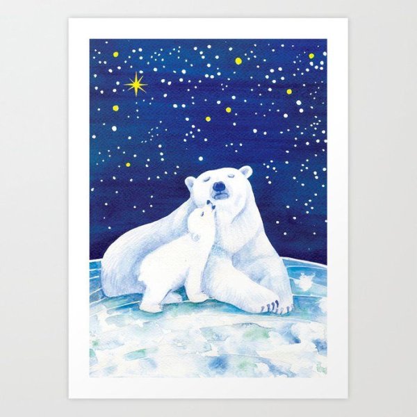 Белый медведь акварель