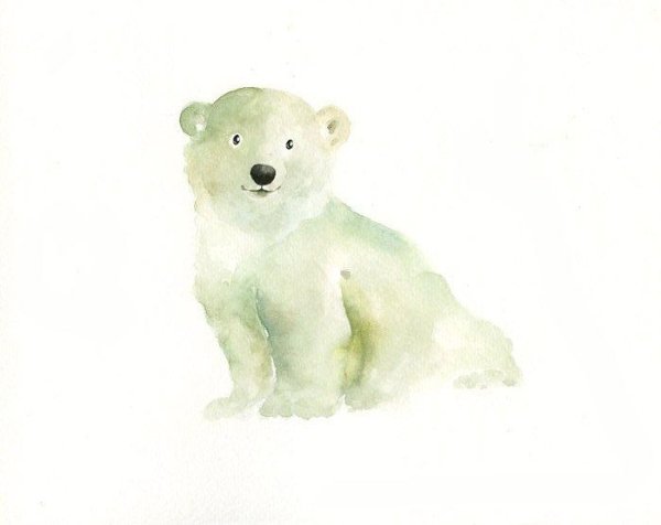 Акварельный белый мишка
