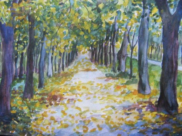 Осенняя аллея карандашом