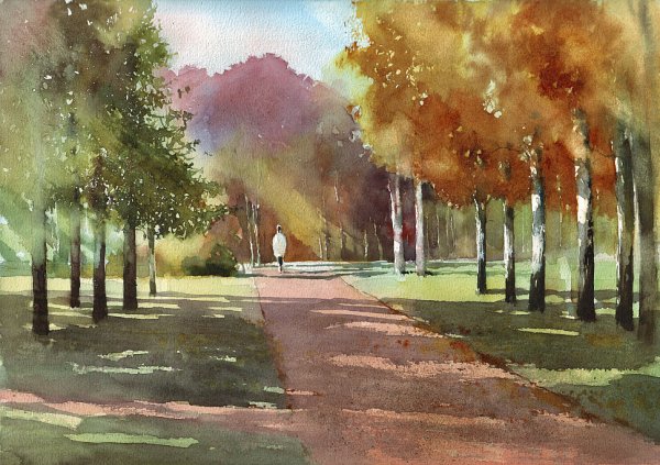 Парковый пейзаж акварель
