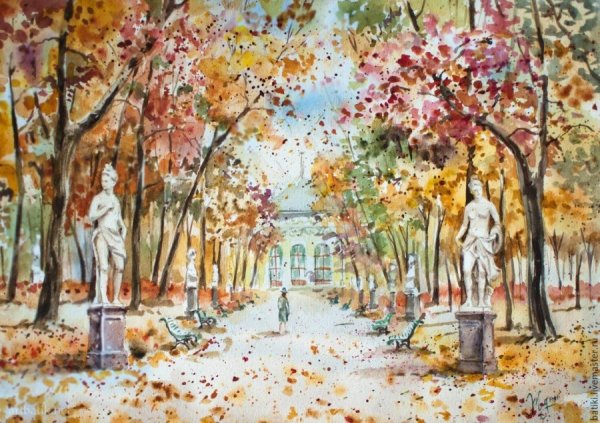 Картины акварель Питер летний сад