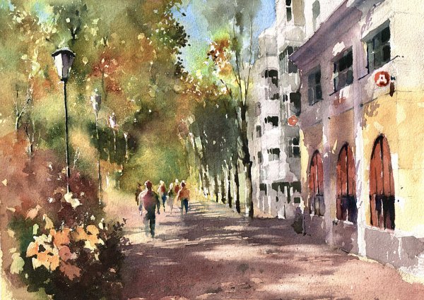 Акварельный городской пейзаж