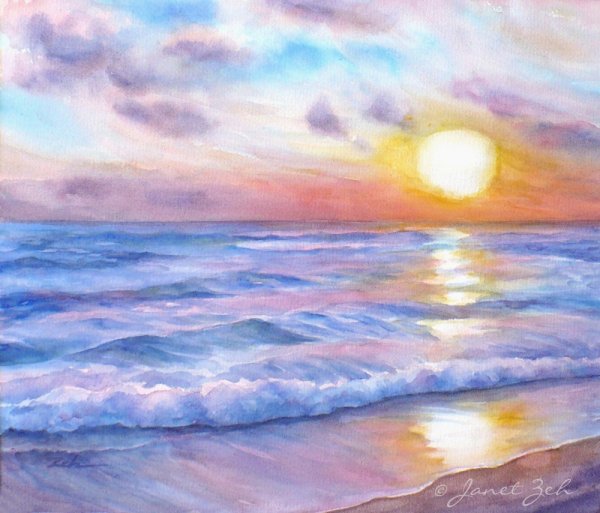 Морской пейзаж цветными карандашами