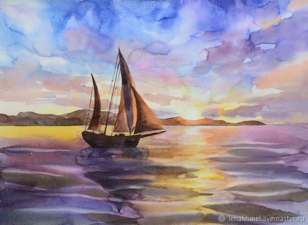 Парусник акварель