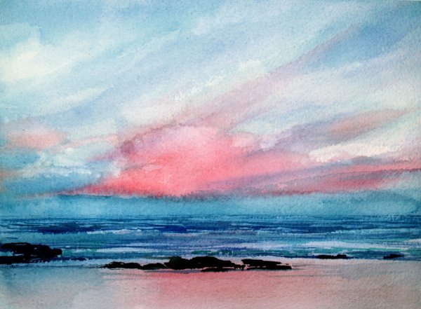 Закат акварелью