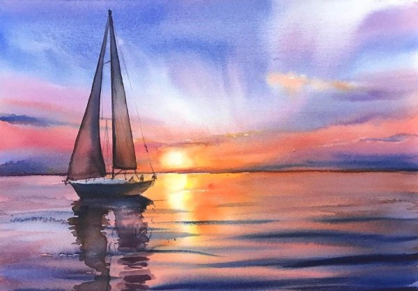 Ирина Глазунова акварель море лодки