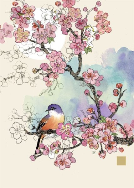 Птица на ветке Сакуры