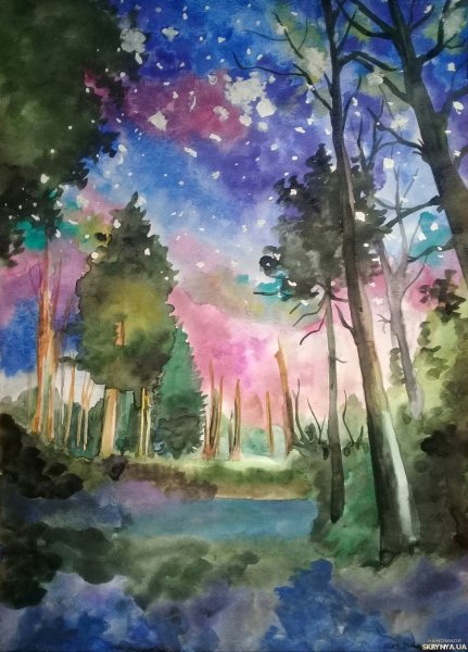 Сказочный пейзаж акварелью