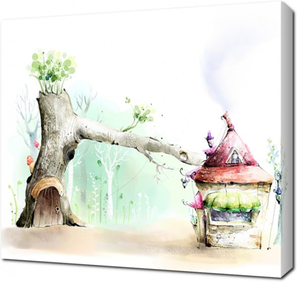 Сказочный домик акварелью