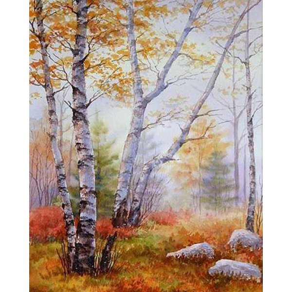 Осенние березы акварелью