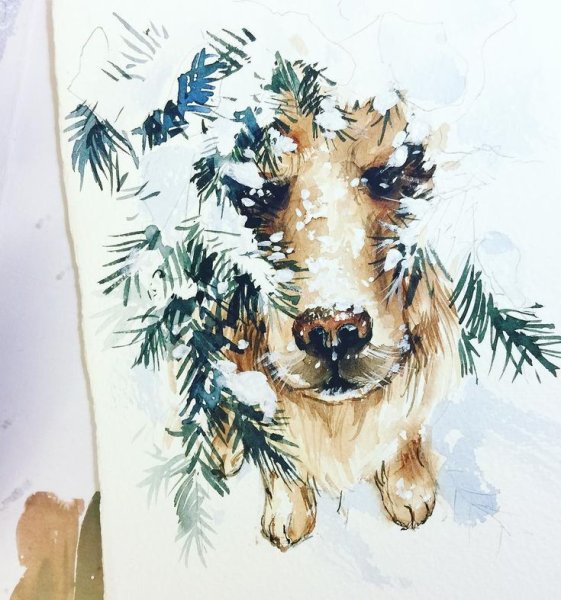 Рождественские арты акварелью