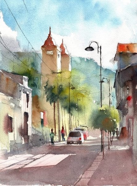 Город акварелью