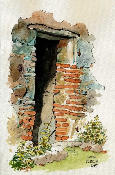 Кирпичная стена акварелью