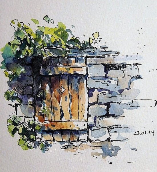 Скетч акварелью и линером