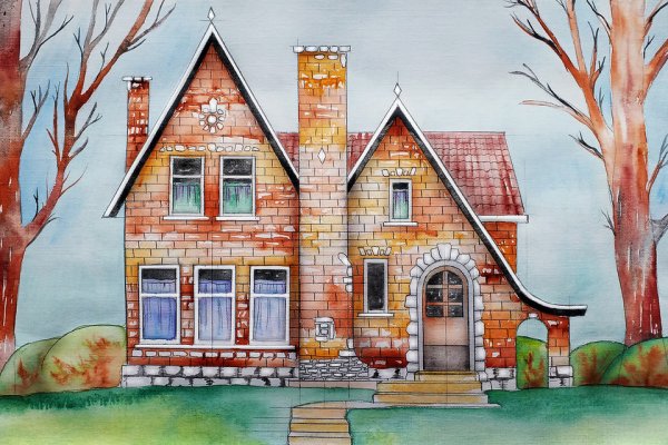 Дом цветными карандашами