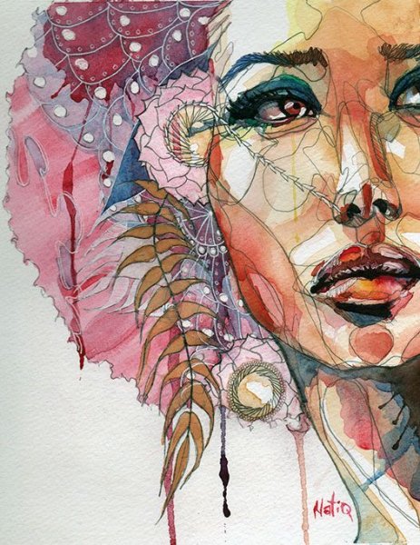 Стилизованный портрет акварелью