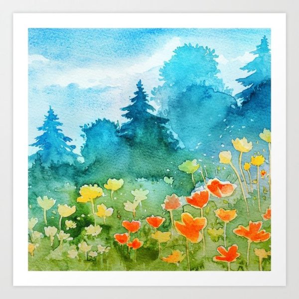 Пейзаж акварелью