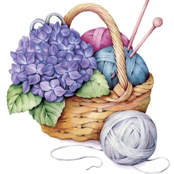Корзина с клубками пряжи