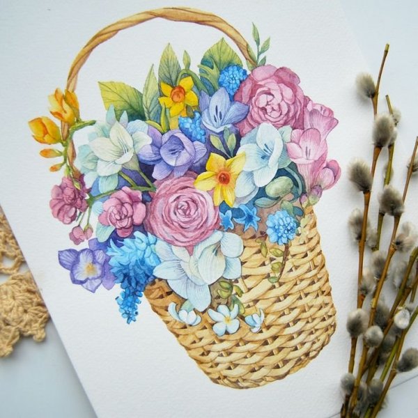 Корзинка акварелью