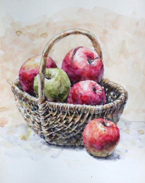 Корзина с фруктами акварель