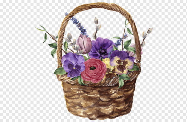 Корзинка с цветами акварель
