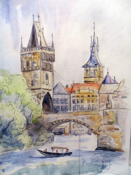 Прага Карлов мост акварель