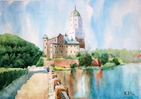 Пейзаж Выборг акварель
