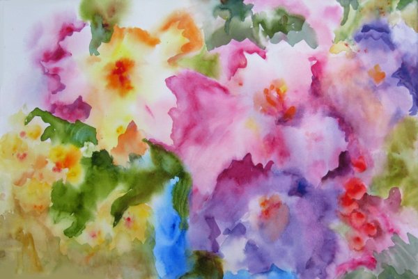 Вливание цвета в цвет акварель