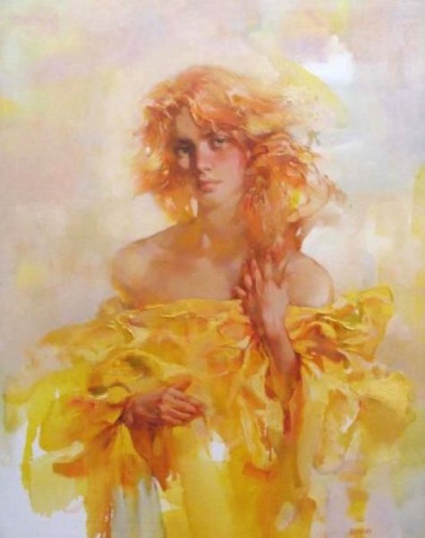 Девушка осень акварель