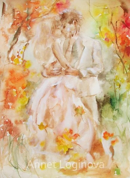 Рыжая девушка акварель