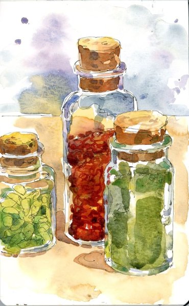 Стеклянная банка акварелью