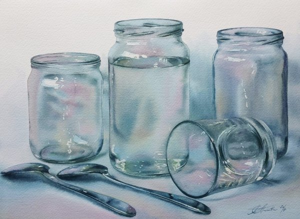 Стеклянная банка акварелью