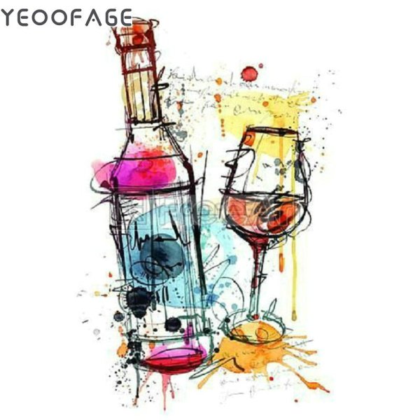 Бокал вина акварелью