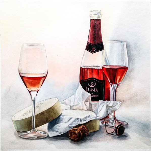 Бокал вина акварелью