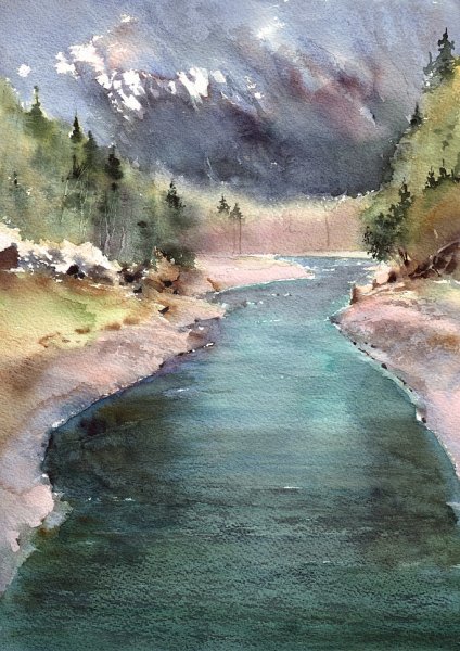 Река акварелью